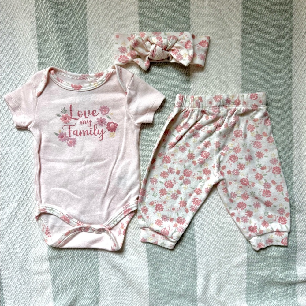 0-3 Month Baby Blush Floral Matching Set